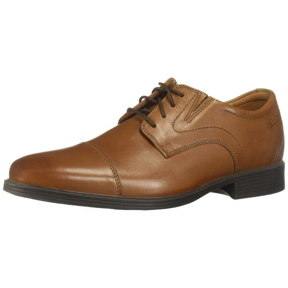 NWT Clarks Men's Whiddon Cap Oxford Dark Tan Leather 10
